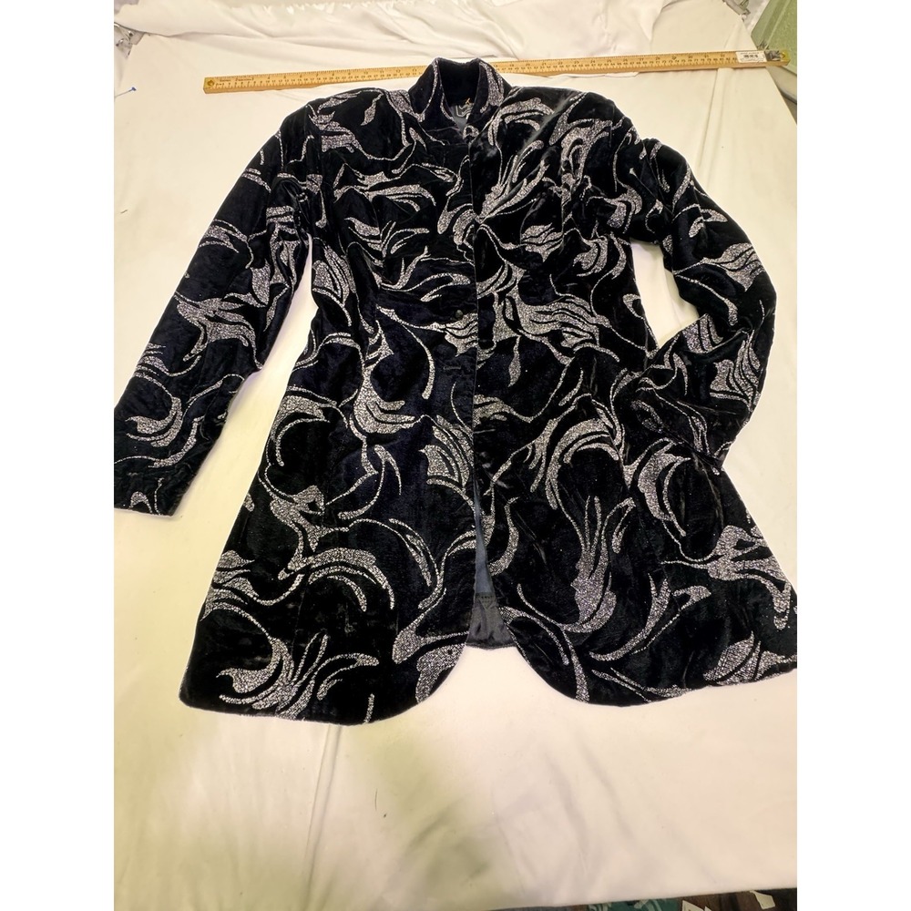 Vintage 80s Cachet Bari Protas Black Velvet Jacket 5/6‎  Silver Floral Glitter
